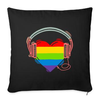 Cœur arc-en-ciel avec casque cool street art - Housse de coussin décorative 45 x 45 cm - noir - Devant