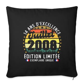14 Ans Anniversaire Vintage Né en juillet 2008 - Housse de coussin décorative 45 x 45 cm - noir - Devant