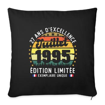 27 Ans Anniversaire Vintage Né en juillet 1995 - Housse de coussin décorative 45 x 45 cm - noir - Devant