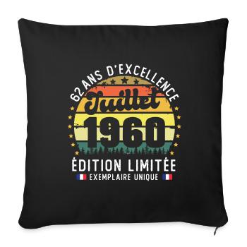 62 Ans Anniversaire Vintage Né en juillet 1960 - Housse de coussin décorative 45 x 45 cm - noir - Devant