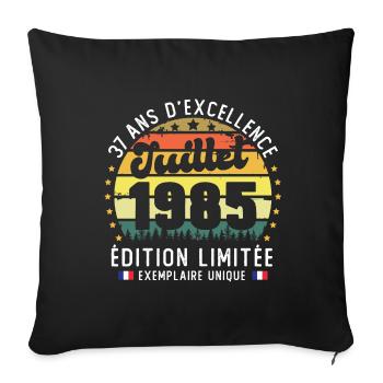 37 Ans Anniversaire Vintage Né en juillet 1985 - Housse de coussin décorative 45 x 45 cm - noir - Devant