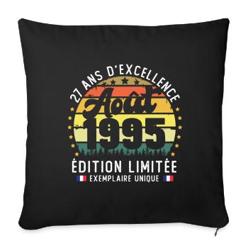 27 Ans Anniversaire Vintage Né en Août 1995 - Housse de coussin décorative 45 x 45 cm - noir - Devant