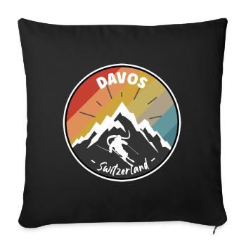 Skier à Davos - Suisse - Housse de coussin décorative 45 x 45 cm - noir - Devant