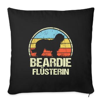 Bearded Collie Beardie Mama Frauchen Flüstererin - Sofakissenbezug 45 x 45 cm - Schwarz - Vorne