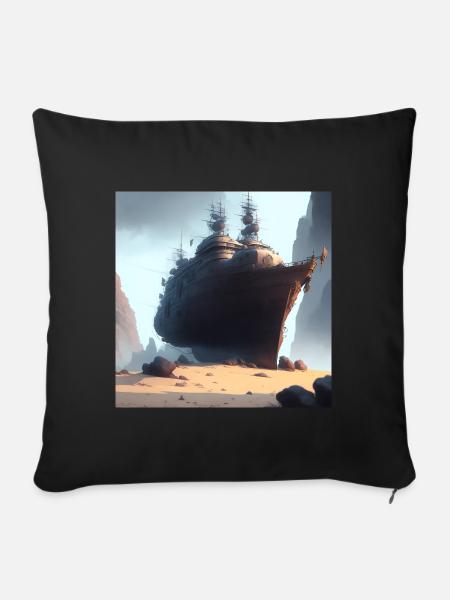 Navire dans le désert - Housse de coussin décorative 45 x 45 cm - noir