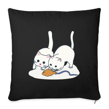 Zwei spielende Katzen - Sofakissenbezug 45 x 45 cm - Schwarz - Vorne