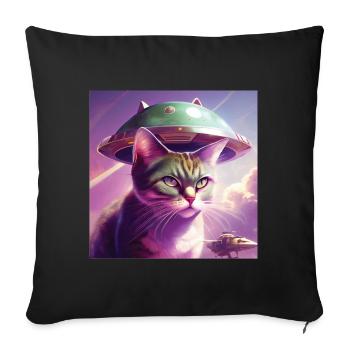 Cat Alien Spaceship - Sofa pillowcase 17,3'' x 17,3'' (45 x 45 cm) - black - Front