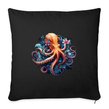 Wunderschöner Oktopus mit Blumen Boho Style - Sofakissenbezug 45 x 45 cm - Schwarz - Vorne