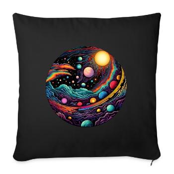 Surrealist space artwork with planets - Sofa pillowcase 17,3'' x 17,3'' (45 x 45 cm) - black - Front