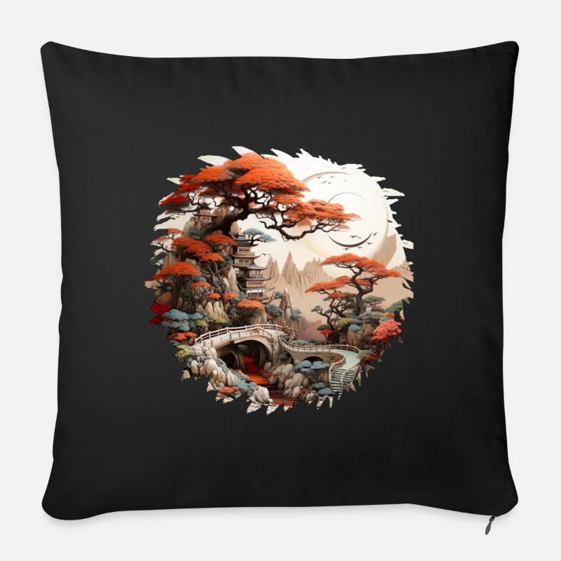 Japanische Bilderkunst - Sofakissenbezug 45 x 45 cm - Schwarz