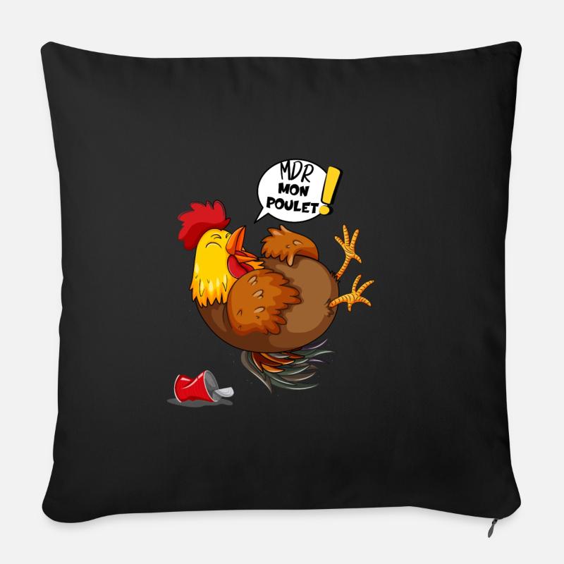Le Poulet Cartoon Mort de rire (mdr) - Housse de coussin décorative 45 x 45 cm - noir