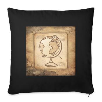 Géographie - Globe & Pointer / Art Vintage - Housse de coussin décorative 45 x 45 cm - noir - Devant