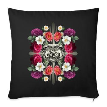 Jesus Christ, Sacred Heart of Jesus, rose décor - Sofa pillowcase 17,3'' x 17,3'' (45 x 45 cm) - black - Front