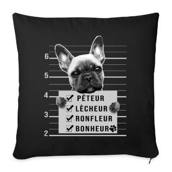 bouledogue français humour chien mignon - Housse de coussin décorative 45 x 45 cm - noir - Devant