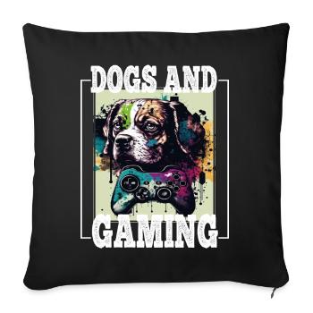 Chiens et jeux Hunde Gamer Controller Zocken - Housse de coussin décorative 45 x 45 cm - noir - Devant