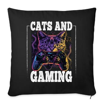 Cats and Gaming Cat Kitten Controller Gaming - Sofa pillowcase 17,3'' x 17,3'' (45 x 45 cm) - black - Front