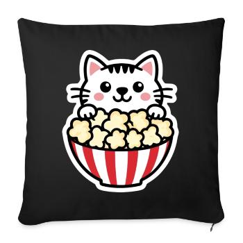Cat with Popcorn - Comic - Sofakissenbezug 45 x 45 cm - Schwarz - Vorne