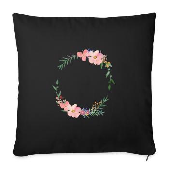 Moderner Blumenkranz -personalisierbar - Sofakissenbezug 45 x 45 cm - Schwarz - Vorne