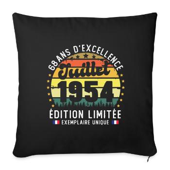 68 Ans Anniversaire Vintage Né en juillet 1954 - Housse de coussin décorative 45 x 45 cm - noir - Devant