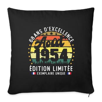 68 Ans Anniversaire Vintage Né en Août 1954 - Housse de coussin décorative 45 x 45 cm - noir - Devant