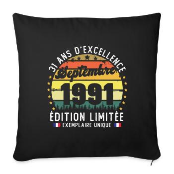 31 Ans Anniversaire Vintage Né en Septembre 1991 - Housse de coussin décorative 45 x 45 cm - noir - Devant