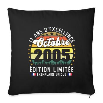 17 Ans Anniversaire Vintage Né en Octobre 2005 - Housse de coussin décorative 45 x 45 cm - noir - Devant