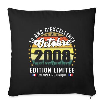 14 Ans Anniversaire Vintage Né en Septembre 2008 - Housse de coussin décorative 45 x 45 cm - noir - Devant