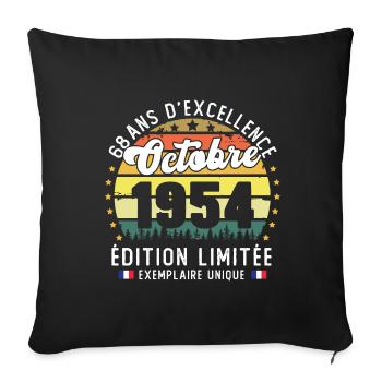 68 Ans Anniversaire Vintage Né en Octobre 1954 - Housse de coussin décorative 45 x 45 cm - noir - Devant