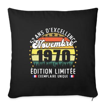 52 Ans Anniversaire Vintage Né en Novembre 1970 - Housse de coussin décorative 45 x 45 cm - noir - Devant