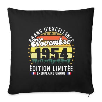68 Ans Anniversaire Vintage Né en Novembre 1954 - Housse de coussin décorative 45 x 45 cm - noir - Devant