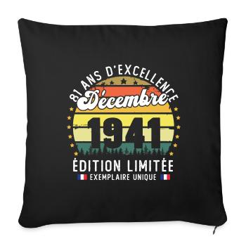 81 Ans Anniversaire Vintage Né en Décembre 1941 - Housse de coussin décorative 45 x 45 cm - noir - Devant