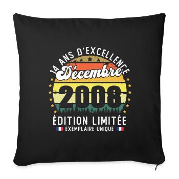 14 Ans Anniversaire Vintage Né en Décembre 2008 - Housse de coussin décorative 45 x 45 cm - noir - Devant