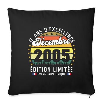 17 Ans Anniversaire Vintage Né en Décembre 2005 - Housse de coussin décorative 45 x 45 cm - noir - Devant