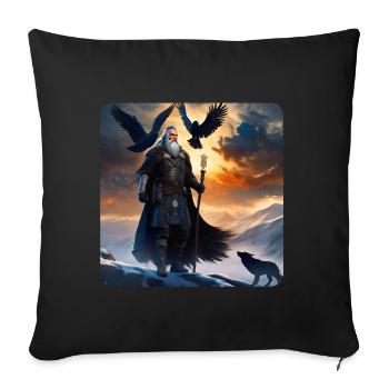 Wikinger Odin mit Raben Hugin und Munin und Wolf - Sofakissenbezug 45 x 45 cm - Schwarz - Vorne