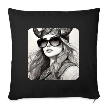 Moderne Stolze Wikingerin mit Sonnenbrille - Sofakissenbezug 45 x 45 cm - Schwarz - Vorne