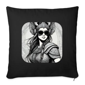 Femme viking fière moderne avec des lunettes de soleil - Housse de coussin décorative 45 x 45 cm - noir - Devant