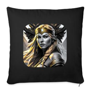 Fière Viking Germanin Shieldmaiden en or - Housse de coussin décorative 45 x 45 cm - noir - Devant