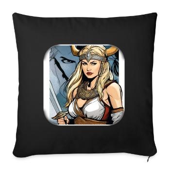 Fière femme allemande viking dans un style comique - Housse de coussin décorative 45 x 45 cm - noir - Devant