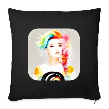 Cool girl with rainbow hair - Sofa pillowcase 17,3'' x 17,3'' (45 x 45 cm) - black - Front