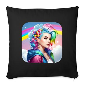 Cool girl with rainbow hair - Sofa pillowcase 17,3'' x 17,3'' (45 x 45 cm) - black - Front