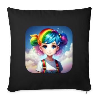 Cute girl with rainbow hair - Sofa pillowcase 17,3'' x 17,3'' (45 x 45 cm) - black - Front