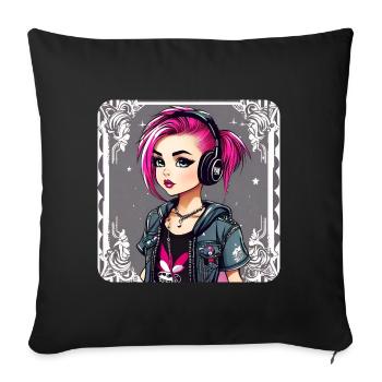 Fille punk cool aux cheveux roses - Housse de coussin décorative 45 x 45 cm - noir - Devant