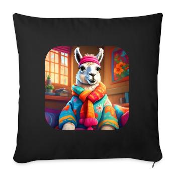 Lama d’hiver frais et confortable - Housse de coussin décorative 45 x 45 cm - noir - Devant