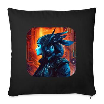 Stolze Cyberspace Wikingerin - Sofakissenbezug 45 x 45 cm - Schwarz - Vorne