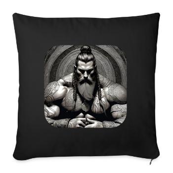 Fier guerrier viking germanique - Housse de coussin décorative 45 x 45 cm - noir - Devant