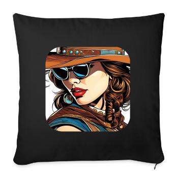 Fille occidentale cool avec des lunettes de soleil - Housse de coussin décorative 45 x 45 cm - noir - Devant
