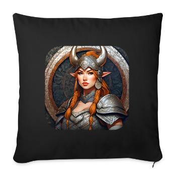 Stolze Wikingerin Germanin Schildmaid - Sofakissenbezug 45 x 45 cm - Schwarz - Vorne