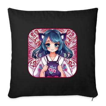 Cute Anime Girl - Sofa pillowcase 17,3'' x 17,3'' (45 x 45 cm) - black - Front