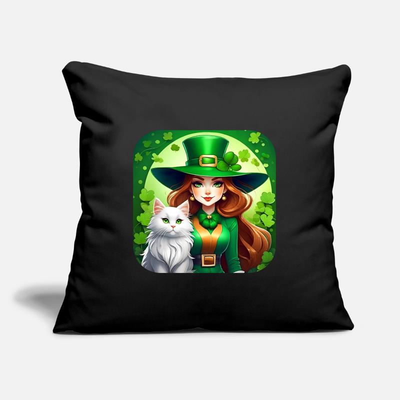 Leprechaun de la Saint-Patrick avec chat Housse de coussin décorative 45 x 45 cm