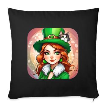 Saint Patrick's Day leprechaun with cat - Sofa pillowcase 17,3'' x 17,3'' (45 x 45 cm) - black - Front